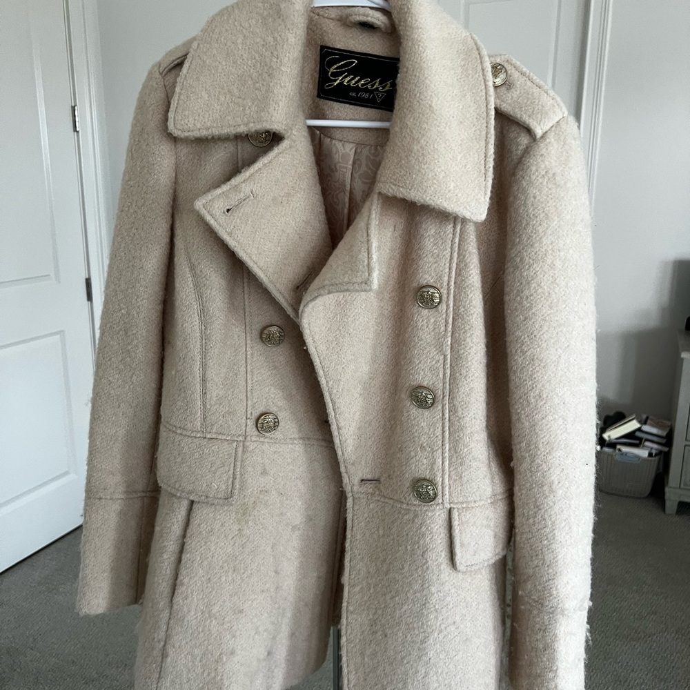 Guess Women's Beige Double-Breasted Pea Coat